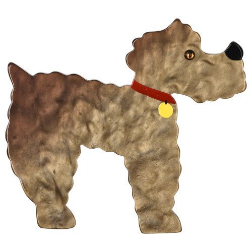 Golden Beige Kaoba Poodle Dog Brooch (right) - Galalith – Vintage Jewelry - handcrafted by Pavone by Pavone