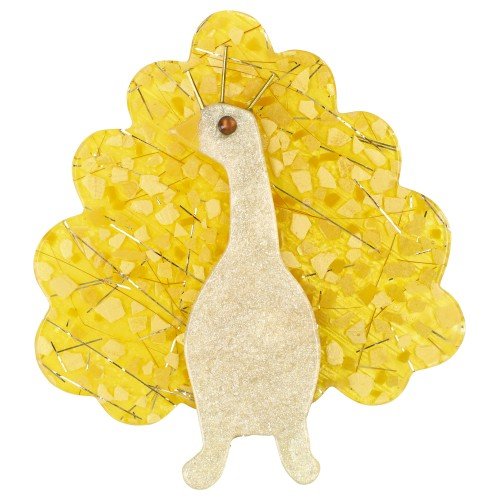 Golden Yellow Mosaic Peacock Bird Brooch - Galalith – Vintage Jewelry - handcrafted by Pavone by Pavone