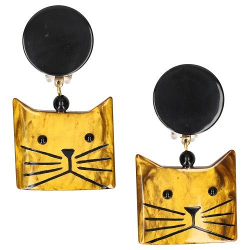 Goldy Yellow Teapot Head Cat Earrings - Galalith – Vintage Jewelry - handcrafted by Pavone by Pavone