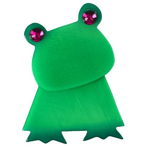 Grani Green Rana Frog Brooch with Pink Eyes - Galalith – Vintage Jewelry - handcrafted by Pavone by Pavone