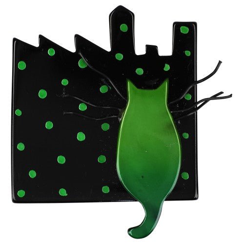 Green and Black City Cat Brooch - Galalith – Vintage Jewelry - handcrafted by Pavone by Pavone