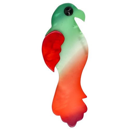 Green and Orange Rainbow Parakeet Bird Brooch - Galalith – Vintage Jewelry - handcrafted by Pavone by Pavone
