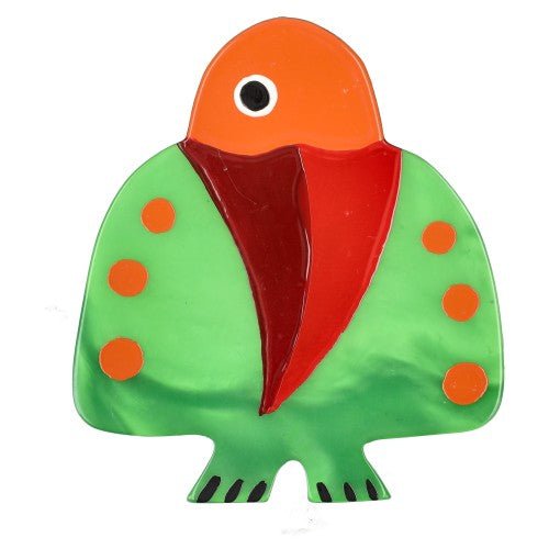 Green and Orange Roitelet Bird Brooch - Galalith – Vintage Jewelry - handcrafted by Pavone by Pavone