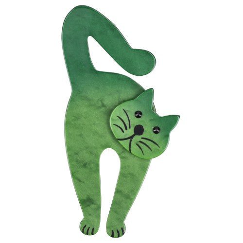 Green Violin Cat Brooch - Galalith – Vintage Jewelry - handcrafted by Pavone by Pavone