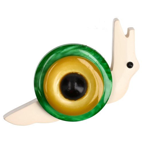 Green - Yellow and White Snail Brooch - Galalith – Vintage Jewelry - handcrafted by Pavone by Pavone