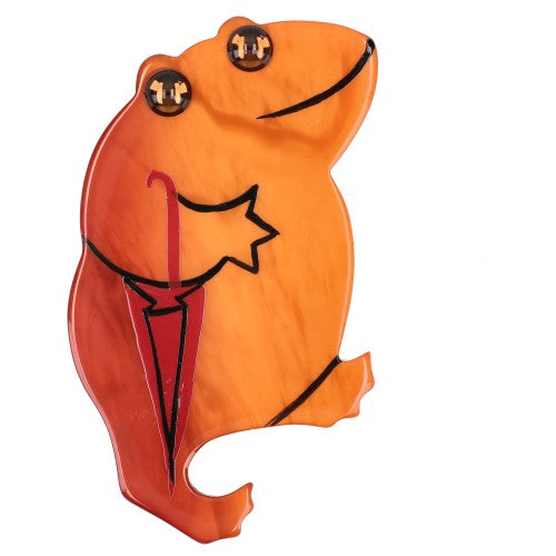 Ginger Umbrella Frog Brooch