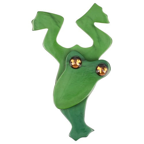 Malachite Green  Diving Frog Brooch (middle size) 