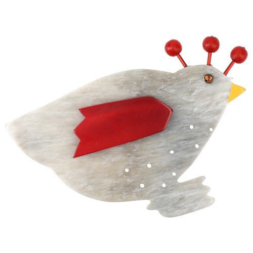 Hairy and Red Hen Brooch - Galalith – Vintage Jewelry - handcrafted by Pavone by Pavone