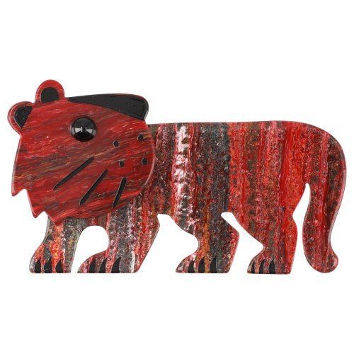 Incandescent Red with Brown and Black Streaks Tiger Tigredou Brooch - Galalith – Vintage Jewelry - handcrafted by Pavone by Pavone