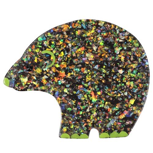 Iridescent Black Round Bear Brooch - Galalith – Vintage Jewelry - handcrafted by Pavone by Pavone