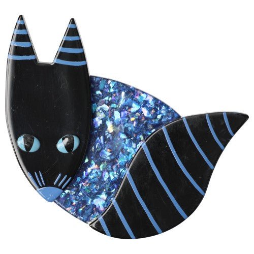 Iridescent Blue and Black Mysterious Fox Brooch - Galalith – Vintage Jewelry - handcrafted by Pavone by Pavone