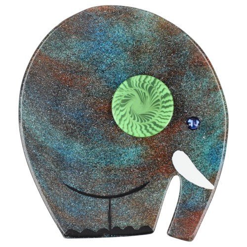 Iridescent Multicolor Alphonse Elephant Brooch with a green Ear - Galalith – Vintage Jewelry - handcrafted by Pavone by Pavone