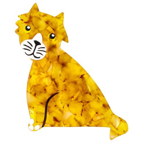 Iridescent Yellow - Orange Filou Cat Brooch - Galalith – Vintage Jewelry - handcrafted by Pavone by Pavone