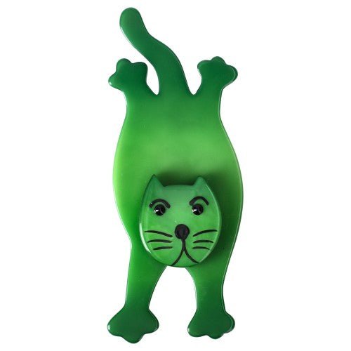 Irish Green Serpolet Cat Brooch - Galalith – Vintage Jewelry - handcrafted by Pavone by Pavone