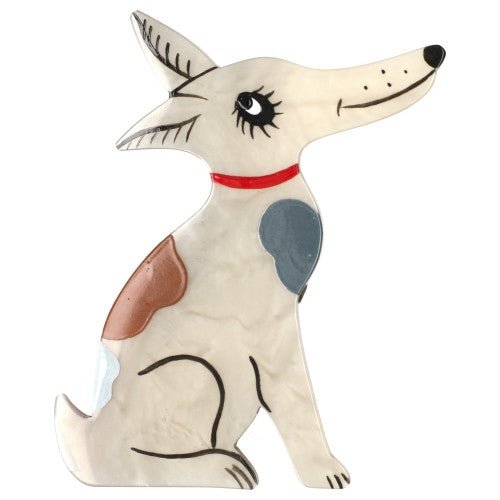 Pearly Ivory White, Grey and Ginger Jack Russel Dog Brooch - Galalith – Vintage Jewelry - handcrafted by Pavone by Pavone