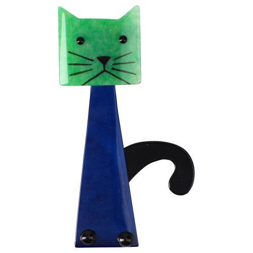 Jade Green and Blue Teapot Cat Brooch - Galalith – Vintage Jewelry - handcrafted by Pavone by Pavone
