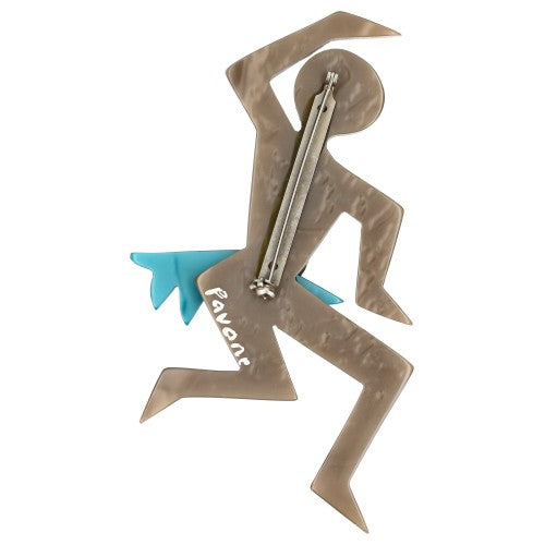 Pearly Beige and Turquoise Blue Dancing Josephine Brooch (backside)