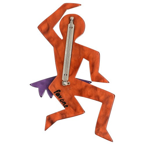 Coppery Ginger Red and Purple Dancing Josephine Brooch (backside)