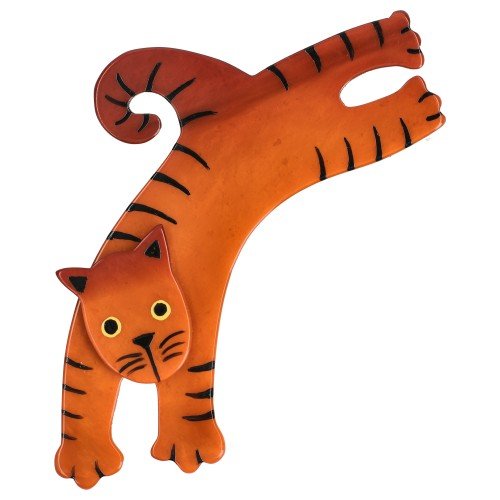 Orange Jumpy Cat Brooch (large size) - Galalith – Vintage Jewelry - handcrafted by Pavone by Pavone