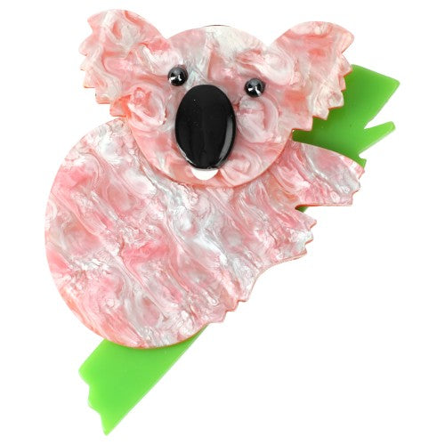 Boreal Pink Koala Brooch with a anise green Branch 