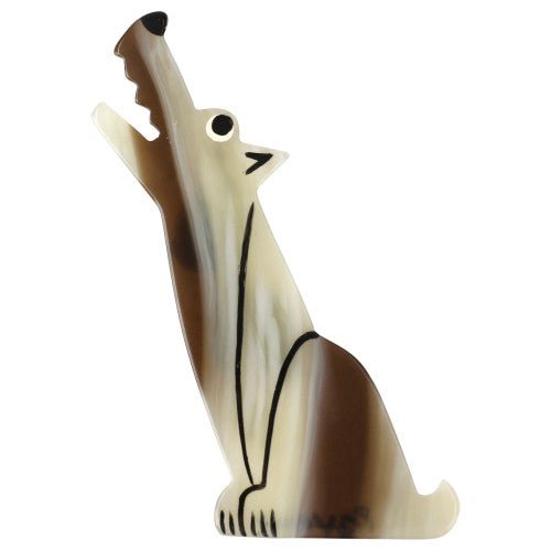 Striped Beige With Brown Kyaya Wolf Brooch - Galalith – Vintage Jewelry - handcrafted by Pavone by Pavone