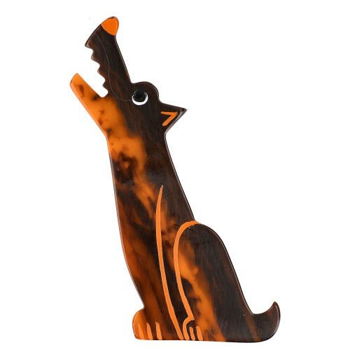 Marble Ginger Kyaya Wolf Brooch - Galalith – Vintage Jewelry - handcrafted by Pavone by Pavone