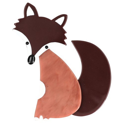 Chocolate and Rosewood Pink with White Ladyfox Fox Brooch - Galalith – Vintage Jewelry - handcrafted by Pavone by Pavone