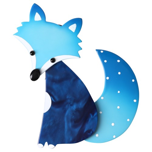 Aquamarine and Deep Ocean Blue with White Polka Dots Ladyfox Fox Brooch