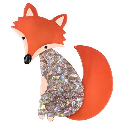 Orange and Brilliant Beige Ladyfox Fox Brooch