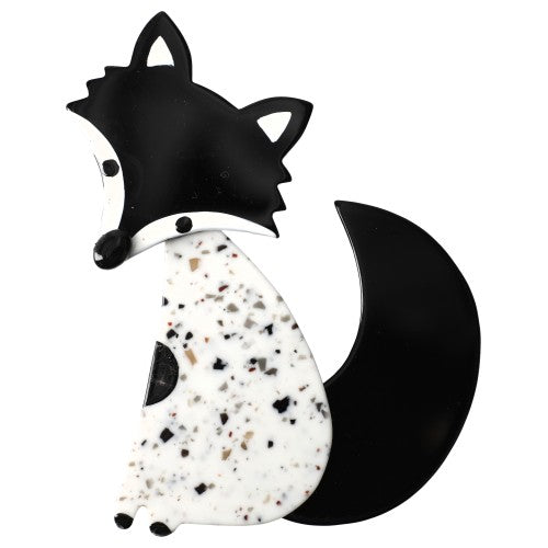 Dotted White and Black Ladyfox Fox Brooch