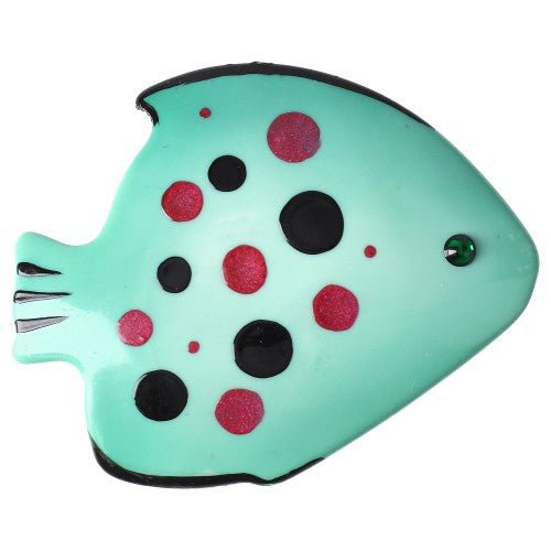 Lagoon Green Loulou Fish Brooch with polka dots (small size) - Galalith – Vintage Jewelry - handcrafted by Pavone by Pavone