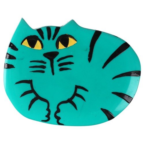 Lagoon Green Zoe Cat Mini Brooch - Galalith – Vintage Jewelry - handcrafted by Pavone by Pavone