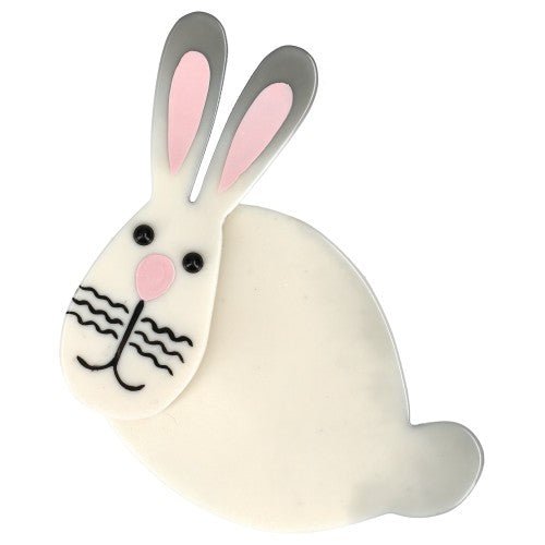 White and Pink Pumpkin Rabbit Brooch - Galalith – Vintage Jewelry - handcrafted by Pavone by Pavone