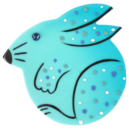 Aquamarine Round Rabbit Brooch