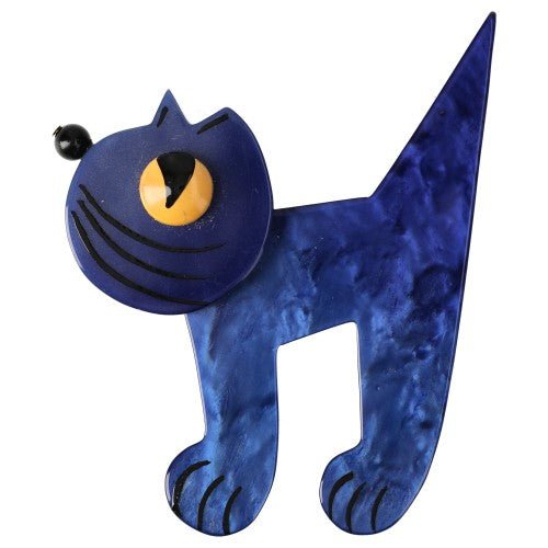 Lapis Lazuli Blue Musico Cat Brooch (Right) - Galalith – Vintage Jewelry - handcrafted by Pavone by Pavone