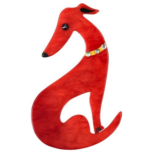 Red Greyhound Dog Brooch with a Yellow Necklace - Galalith – Vintage Jewelry - handcrafted by Pavone by Pavone