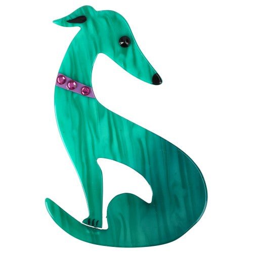 Sarcelle Green Greyhound Dog Brooch - Galalith – Vintage Jewelry - handcrafted by Pavone by Pavone