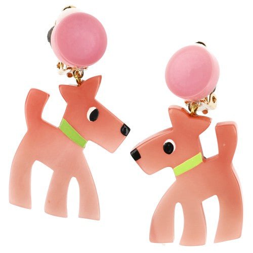 Light Pink Fox Dog Earrings - Galalith – Vintage Jewelry - handcrafted by Pavone by Pavone