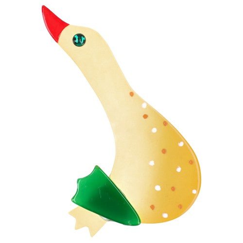 Light Yellow and Green Goose Brooch (small size) - Galalith – Vintage Jewelry - handcrafted by Pavone by Pavone