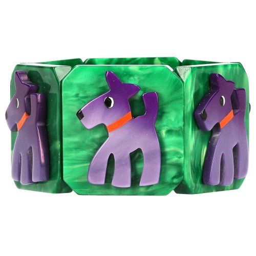 Lilac Purple and Green Fox Dog Bracelet - Galalith – Vintage Jewelry - handcrafted by Pavone by Pavone