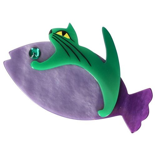 Lilac Purple and Mint Green Sinbad Cat Brooch (small size) - Galalith – Vintage Jewelry - handcrafted by Pavone by Pavone