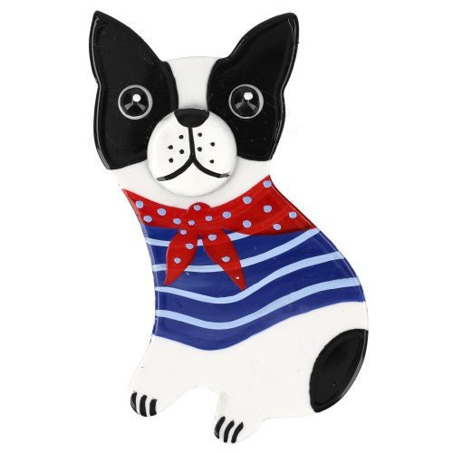 White, Black and Blue Lilliboule Frenchie Bulldog Brooch (large size) - Galalith – Vintage Jewelry - handcrafted by Pavone by Pavone