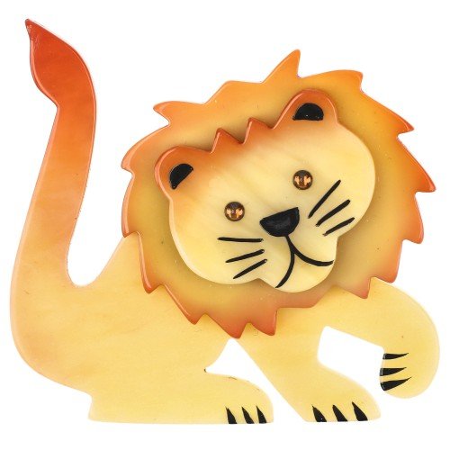 Champagne Yellow Leo Lion Brooch - Galalith – Vintage Jewelry - handcrafted by Pavone by Pavone