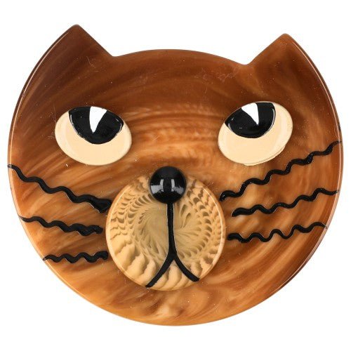 Caramel Brown and Beige Cat Lynx Brooch handcrafted by Pavone by Pavone