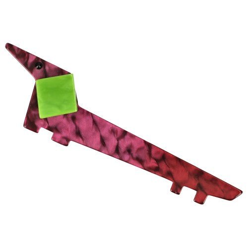 Magenta Pink marbred and Anise Green Lola Teckel Dog Brooch - Galalith – Vintage Jewelry - handcrafted by Pavone by Pavone