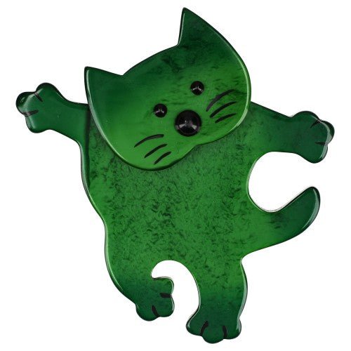 Malachite Green Dancing Cat Brooch - Galalith – Vintage Jewelry - handcrafted by Pavone by Pavone