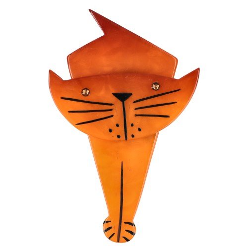 Mango Orange Voltiko Cat Brooch - Galalith – Vintage Jewelry - handcrafted by Pavone by Pavone