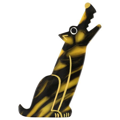 Marble Yellow Kyaya Wolf Brooch - Galalith – Vintage Jewelry - handcrafted by Pavone by Pavone