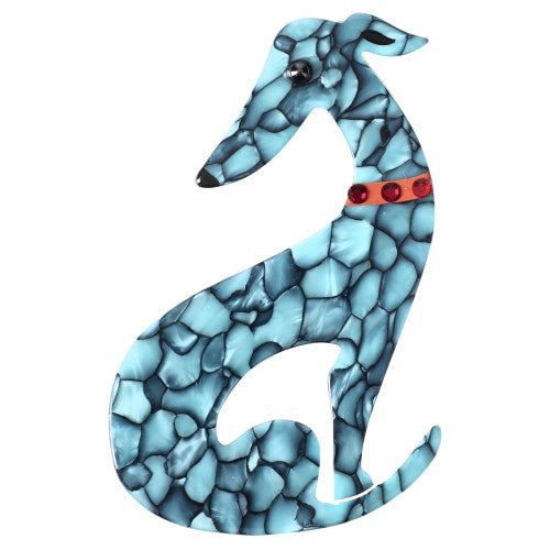 Marbled Turquoise Blue Greyhound Dog Brooch - Galalith – Vintage Jewelry - handcrafted by Pavone by Pavone