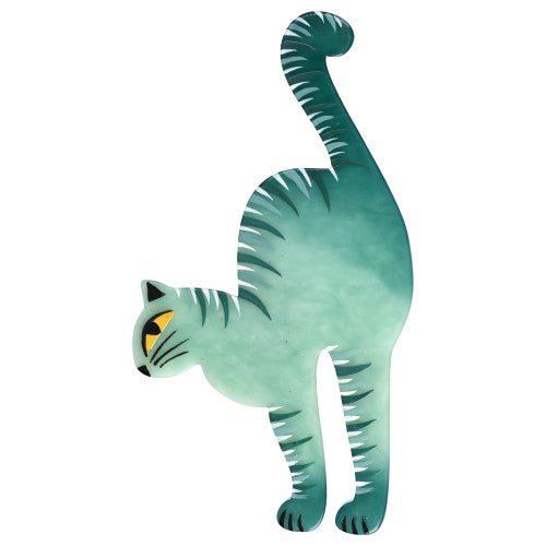 Almond Green Starsky Version Tabby Maxi Cat Brooch - Galalith – Vintage Jewelry - handcrafted by Pavone by Pavone